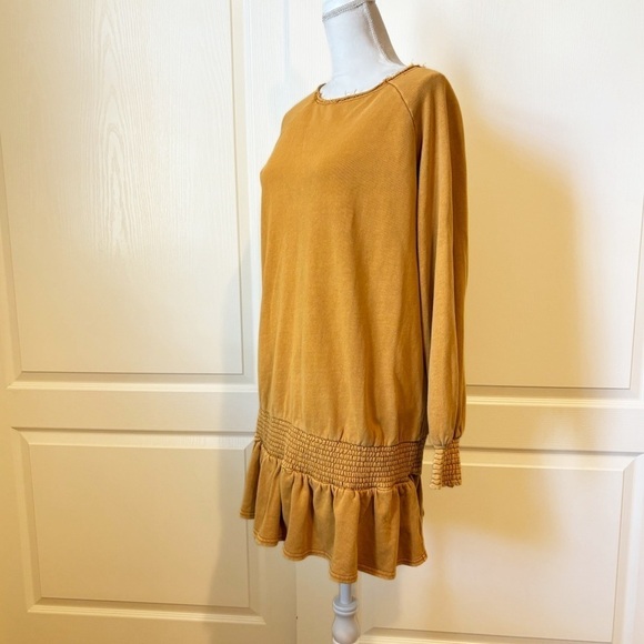 Smocked Knit Cotton Fleece Goldie Dress Mustard Yellow Size Small NWT - Picture 7 of 13